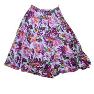 Mix Nouveau New York Vibrant Pink Purple Orange Floral Flowy Flared Skirt, Large